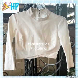 Bebe 3/4 Length Sleeve Front Cross Over Hem Rear Full Zip Crop Top White S/P